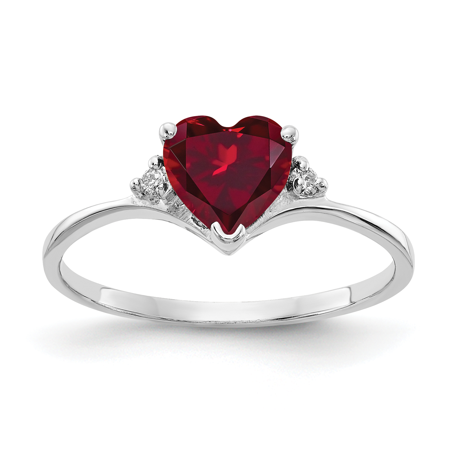 14k White Gold 6mm Heart Created Ruby AA Diamond ring (X9701CR/AA)