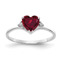 14K White Gold 6mm Heart Lab-Created Ruby and VS Diamond Ring view 1
