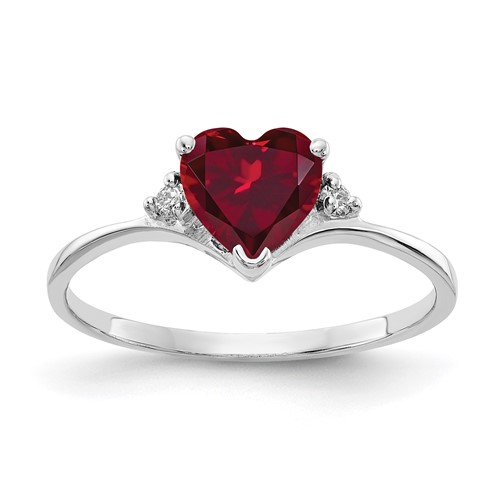 14K White Gold 6mm Heart Lab-Created Ruby and AA Diamond Ring