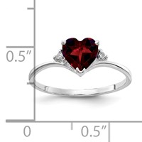 14K White Gold 6mm Heart Garnet and VS Diamond Ring view 2