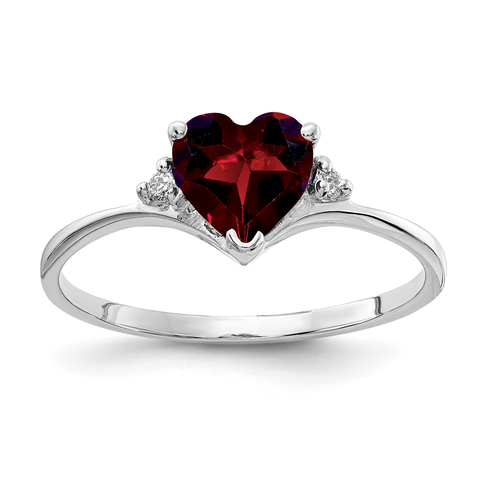 14k White Gold 6mm Heart Garnet AA Diamond ring (X9701GA/AA)