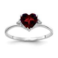 14K White Gold 6mm Heart Garnet and VS Diamond Ring view 1