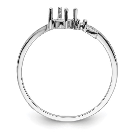 14k White Gold Polished Holds 1-1.3mm Diamond and 4mm Round Gemstone Ring Mounting