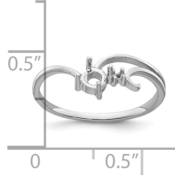 14k White Gold Polished Holds 1-1.3mm Diamond and 4mm Round Gemstone Ring Mounting