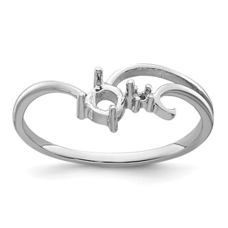 14k White Gold Polished Holds 1-1.3mm Diamond and 4mm Round Gemstone Ring Mounting