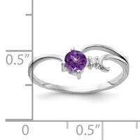 14K White Gold 4mm Round Amethyst and AA Diamond Ring view 2