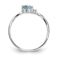 14K White Gold 4mm Round Blue Topaz and AA Diamond Ring view 2