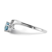 14K White Gold 4mm Round Blue Topaz and AA Diamond Ring view 4