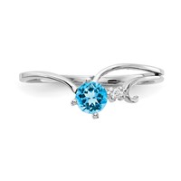 14K White Gold 4mm Round Blue Topaz and AA Diamond Ring view 5