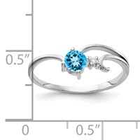 14K White Gold 4mm Round Blue Topaz and AA Diamond Ring view 3