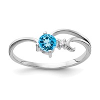 14K White Gold 4mm Round Blue Topaz and Aaa Diamond Ring view 1