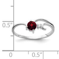 14K White Gold 4mm Round Garnet and VS Diamond Ring view 2