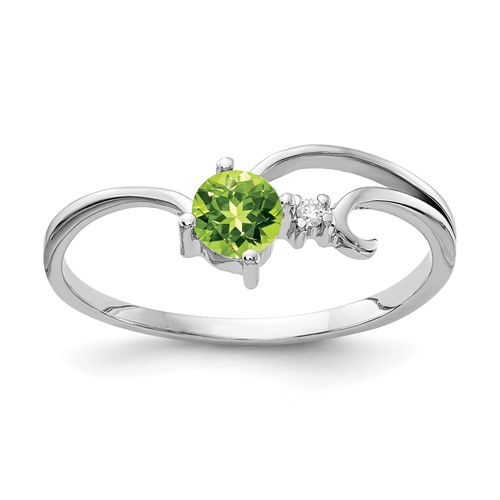 14K White Gold 4mm Round Peridot and a Diamond Ring
