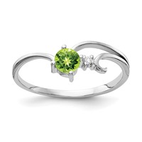 14K White Gold 4mm Round Peridot and VS Diamond Ring view 1