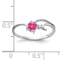 14K White Gold 4mm Round Pink Tourmaline and AA Diamond Ring view 2