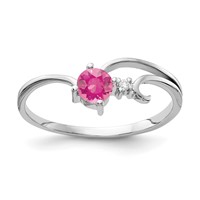 14K White Gold 4mm Round Pink Tourmaline and AA Diamond Ring view 1