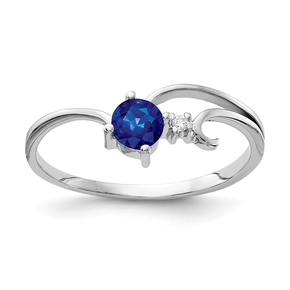 14K White Gold 4mm Blue Sapphire and AA Diamond Ring