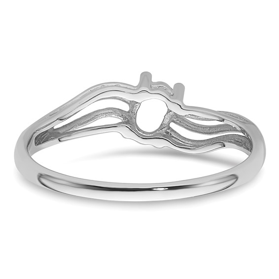 14k White Gold Polished 5x3 Oval Gemstone Wave Ring Mounting