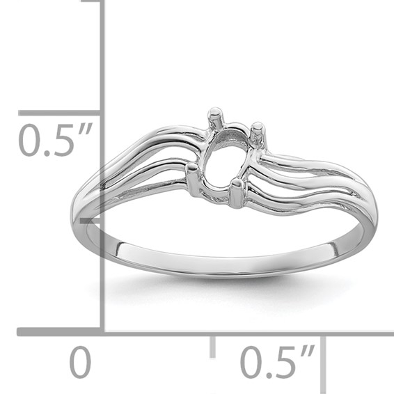 14k White Gold Polished 5x3 Oval Gemstone Wave Ring Mounting