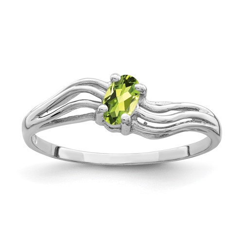 14K White Gold 5x 3mm Oval Peridot Wave Ring