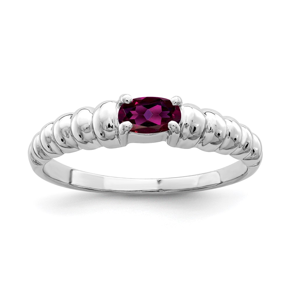 14K White Gold 5x3mm Oval Rhodolite Garnet East-West Ring