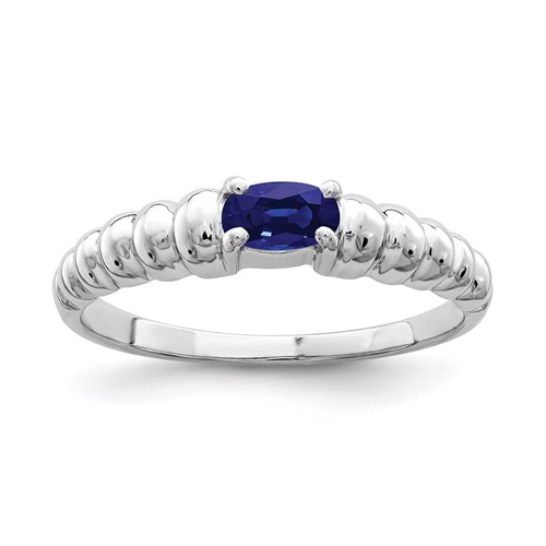 14K White Gold 5x 3mm Oval Blue Sapphire East-West Ring