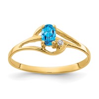 14K Yellow Gold 5x3mm Oval Blue Topaz and a Diamond Ring view 1
