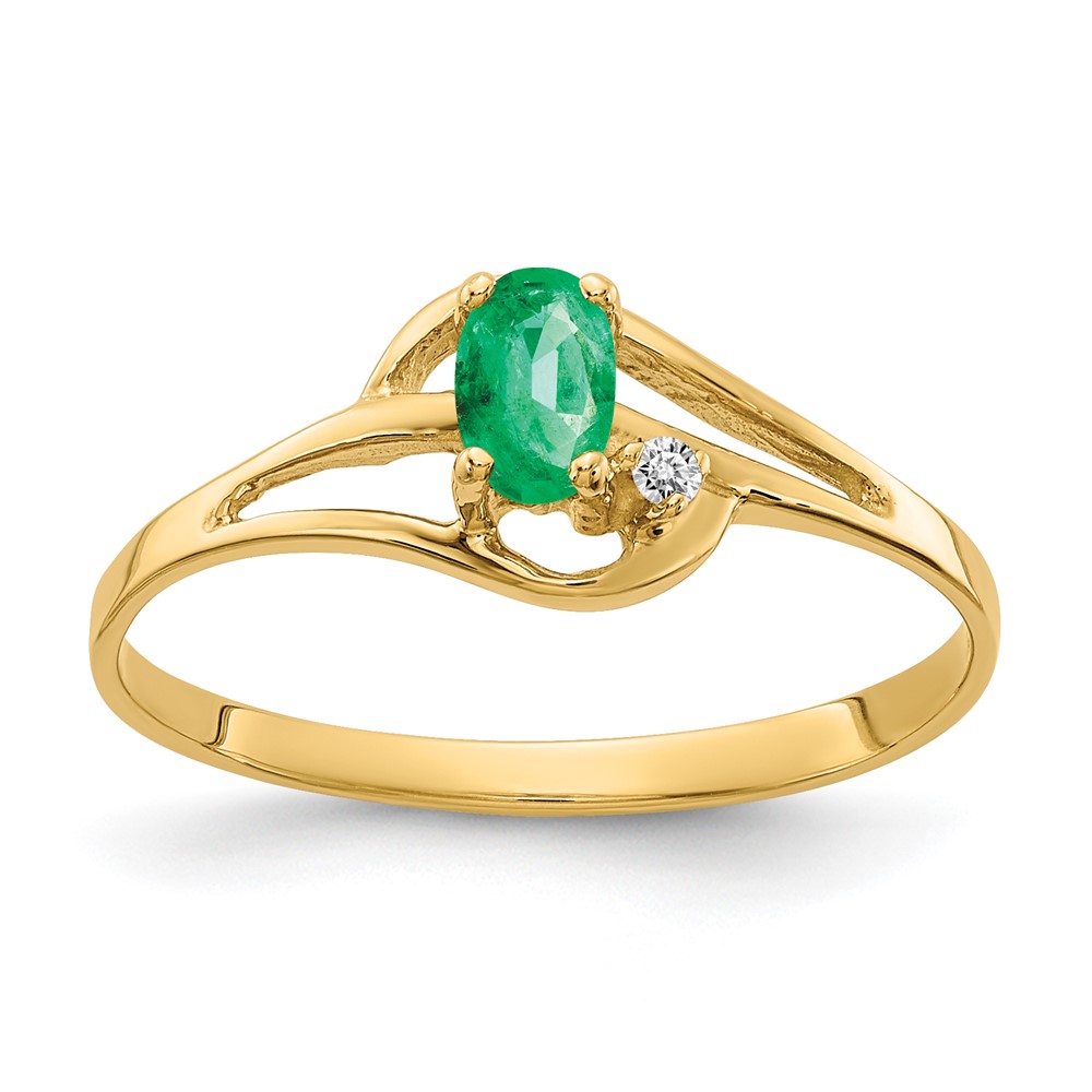 14K 5x3mm Oval Emerald and AA Diamond Ring