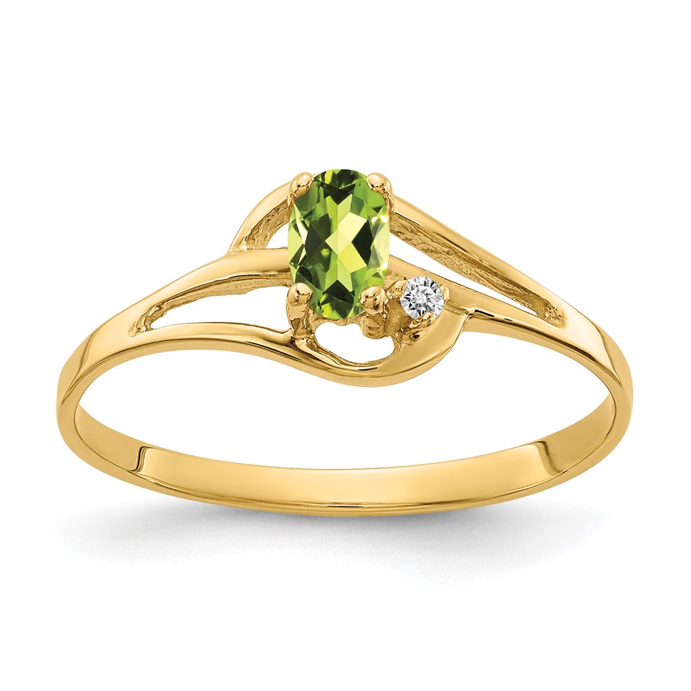 14K Yellow Gold 5x 3mm Oval Peridot and AA Diamond Ring