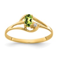 14K Yellow Gold 5x3mm Oval Peridot and Aaa Diamond Ring view 1