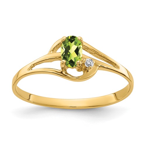 14K Yellow Gold 5x 3mm Oval Peridot and a Diamond Ring