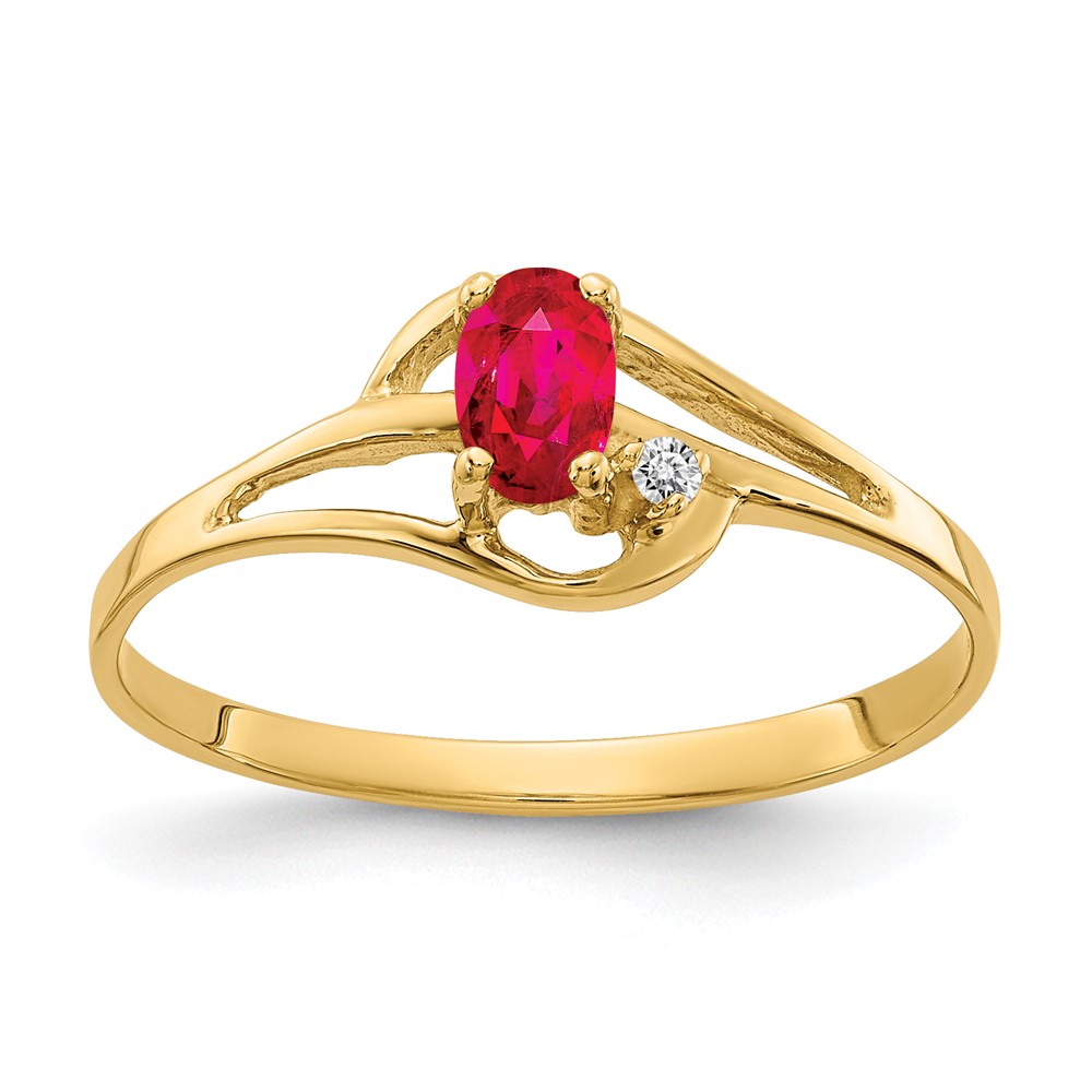14K Yellow Gold 5x3mm Oval Ruby and Aaa Diamond Ring