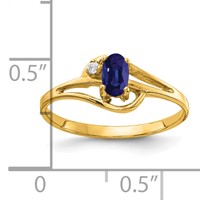 14K Yellow Gold 5x 3mm Oval Blue Sapphire and VS Diamond Ring view 2