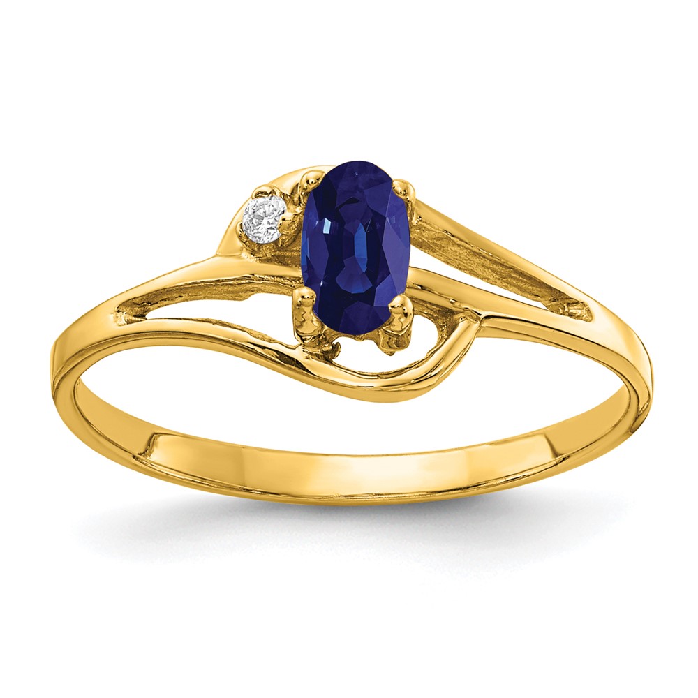14K Yellow Gold 5x 3mm Oval Blue Sapphire and VS Diamond Ring
