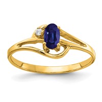 14K Yellow Gold 5x 3mm Oval Blue Sapphire and VS Diamond Ring view 1