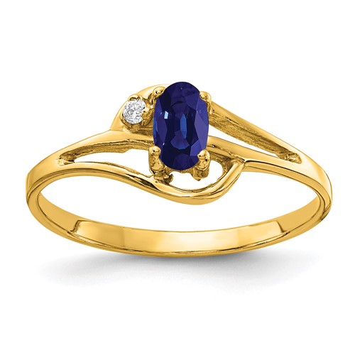 14K Yellow Gold 5x 3mm Oval Blue Sapphire and Aaa Diamond Ring
