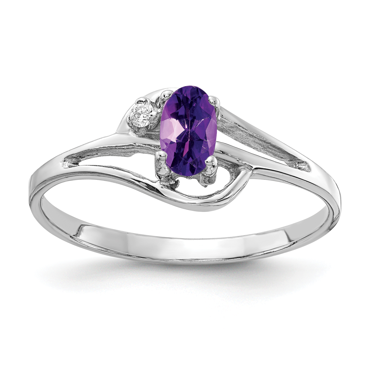14k White Gold 5x3mm Oval Amethyst AA Diamond ring (X9713AM/AA)