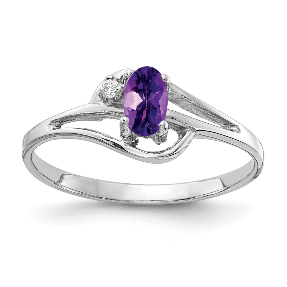 14K White Gold 5x3mm Oval Amethyst and AA Diamond Ring
