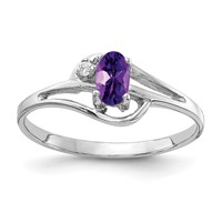 14K White Gold 5x3mm Oval Amethyst and AA Diamond Ring view 1