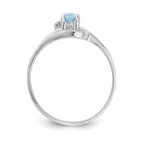 14K White Gold 5x 3mm Oval Blue Topaz and AA Diamond Ring view 2