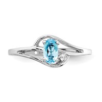 14K White Gold 5x 3mm Oval Blue Topaz and AA Diamond Ring view 5