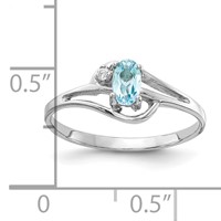 14K White Gold 5x 3mm Oval Blue Topaz and AA Diamond Ring view 3