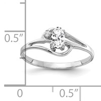 14K White Gold 5x 3mm Oval Cubic Zirconia and AA Diamond Ring view 2