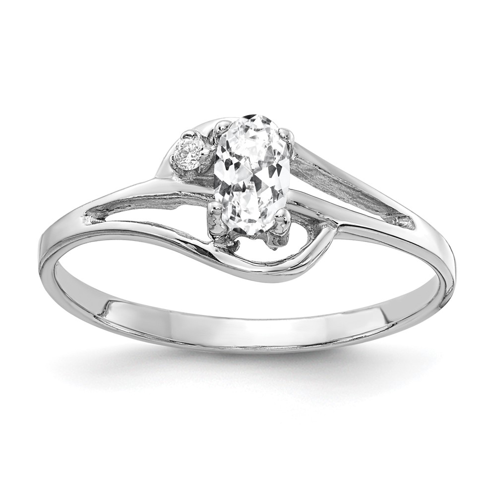 14K White Gold 5x 3mm Oval Cubic Zirconia and AA Diamond Ring