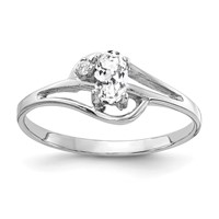 14K White Gold 5x 3mm Oval Cubic Zirconia and AA Diamond Ring view 1