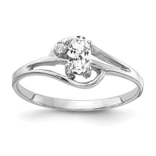 14K White Gold 5x 3mm Oval Cubic Zirconia and AA Diamond Ring