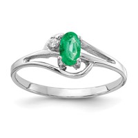 14K White Gold 5x3mm Oval Emerald and a Diamond Ring view 1