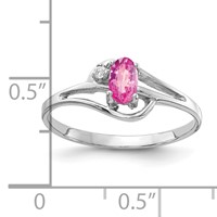 14K White Gold 5x 3mm Oval Pink Sapphire and a Diamond Ring view 2