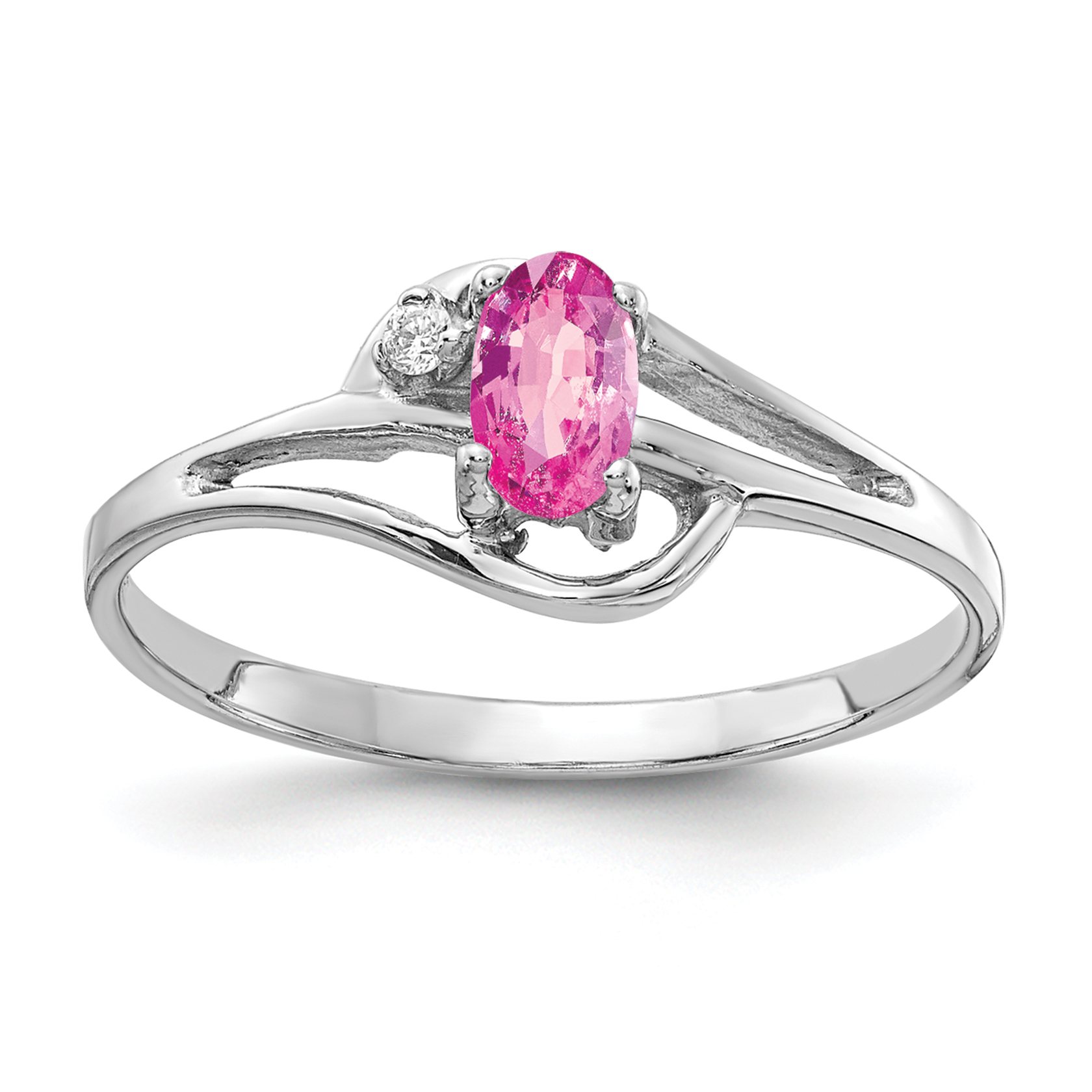 14k White Gold 5x3mm Oval Pink Sapphire AA Diamond ring (X9713SP/AA)