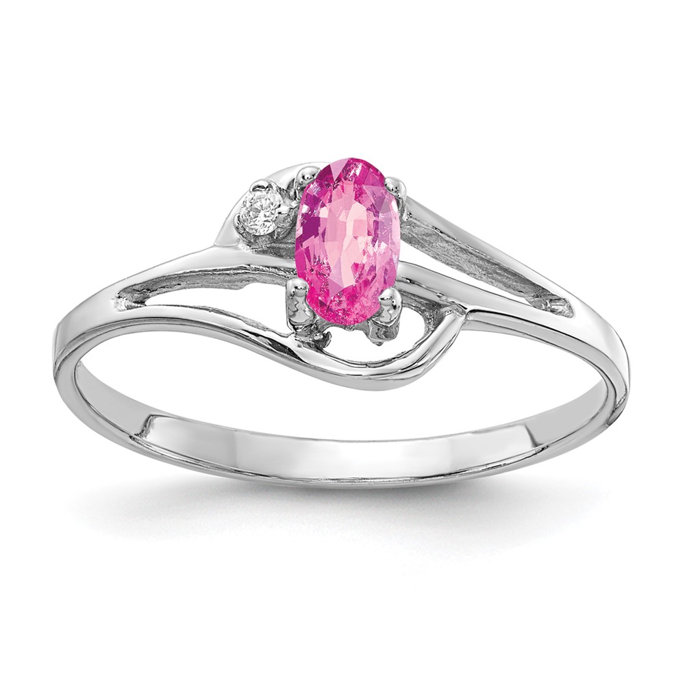 14K White Gold 5x 3mm Oval Pink Sapphire and a Diamond Ring